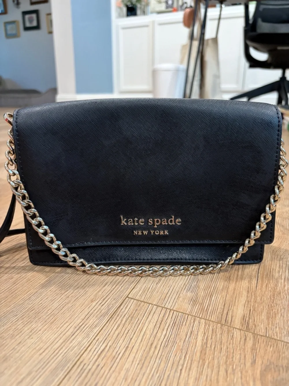 Kate Spade Madison Willow Mini Crossbody | Black Saffiano Chain Bag - Picture 1 of 6